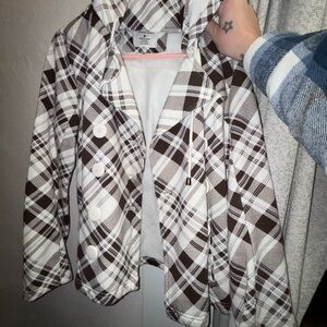 Maurices Brown and White Plaid Pea Coat